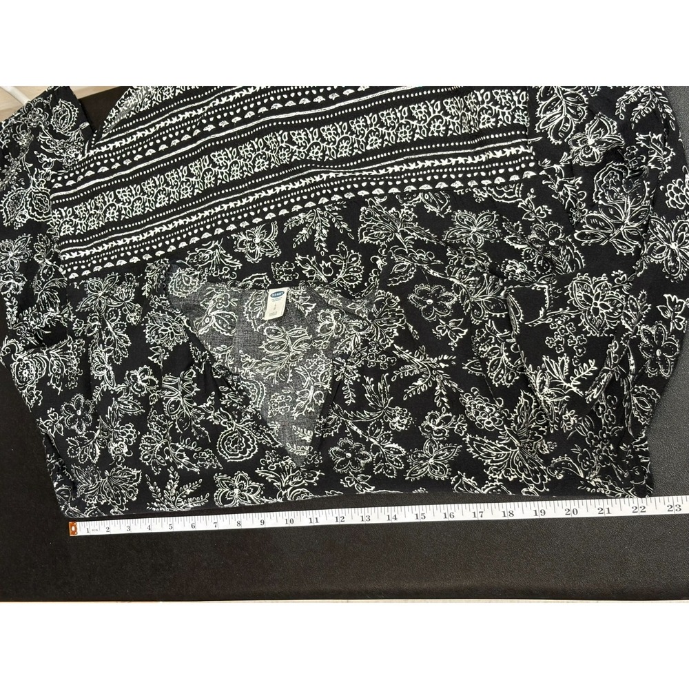 Boho Paisley Blouse Black White V Neck Long Sleeve Tunic Women's Large - Picture 7 of 10